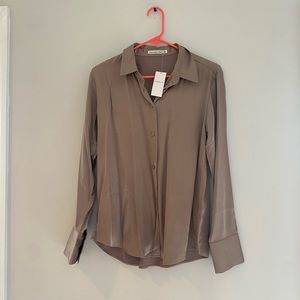 Long Sleeve Satin Button Up Shirt